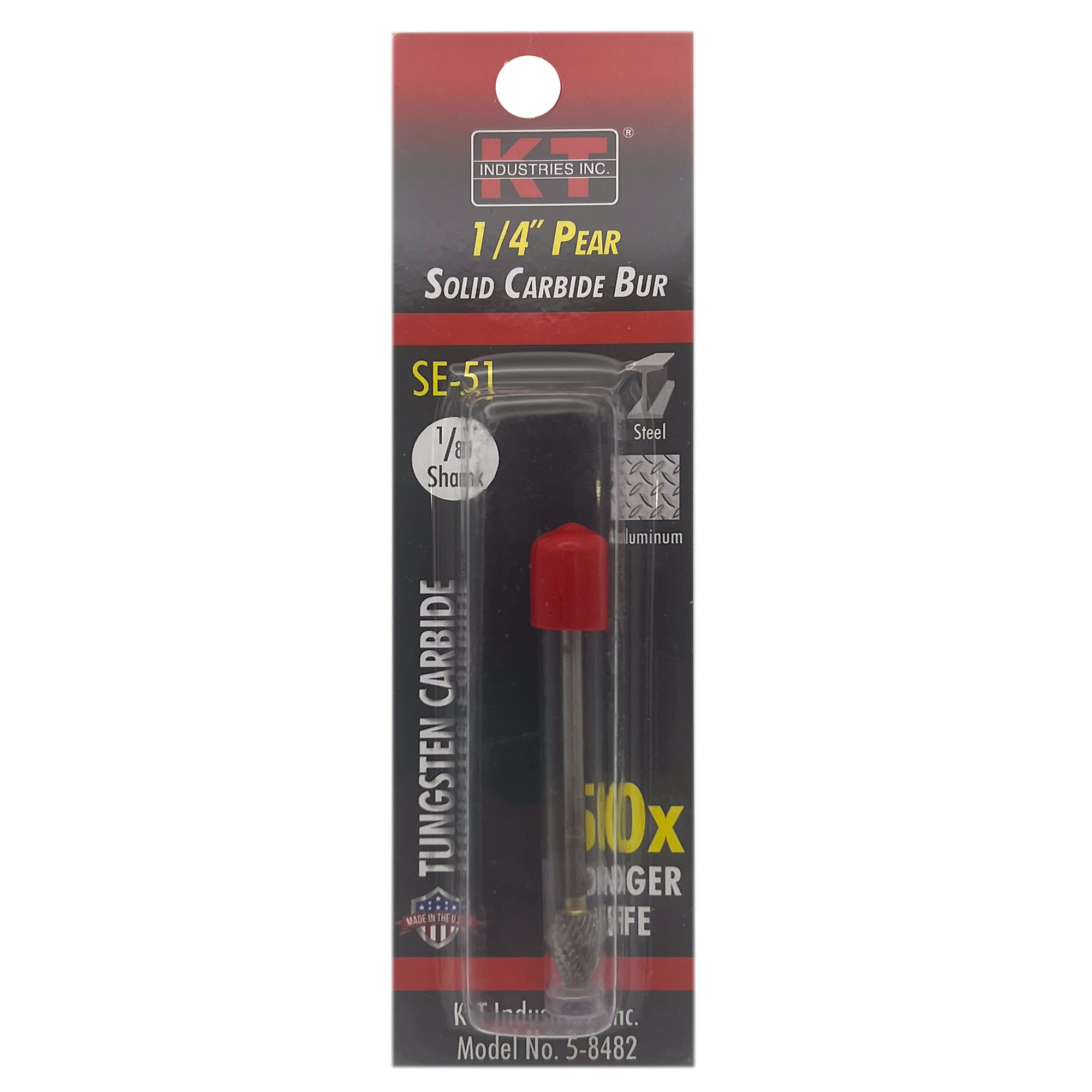K-T Industries Solid Carbide Bur — 1/4in. Pear, 1/8in. Shank, 25,000 RPM, Model# 5-8482